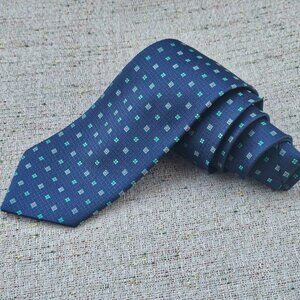 Vannotensa Men Tie Blue W/ Green/Pink Small Quare Necktie New